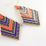 Pair of Vintage Stripes Rhombus Pendant Earrings
