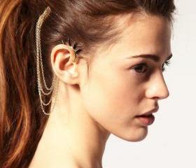 Retro Rivet and Chain Embellished Earrings With Comb